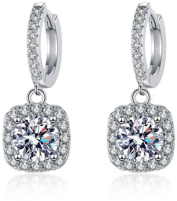 FANSYLI 여성용 모이사나이트 2캐럿 모조 다이아몬드 귀걸이 0327F02