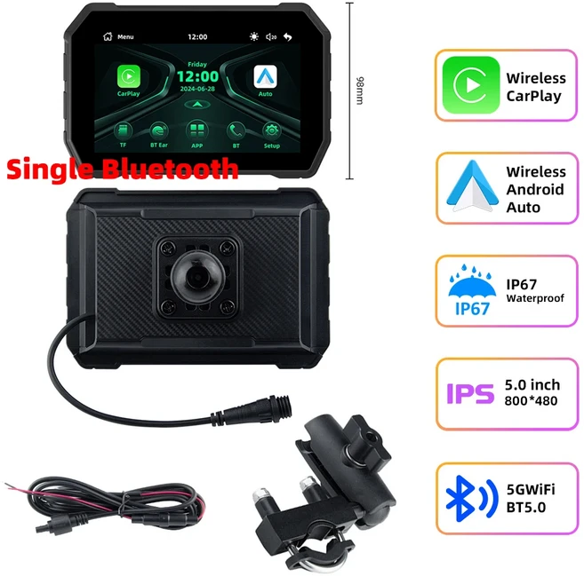 EKIY M2 5인치 오토바이 무선 카플레이 안드로이드 모니터 방수 내비게이션 스크린 미러링 TPMS, 01 빠른, 03 M2B