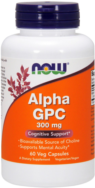 NOW Foods Alpha GPC甘油磷酸膽鹼300mg素食膠囊, 60顆, 1罐