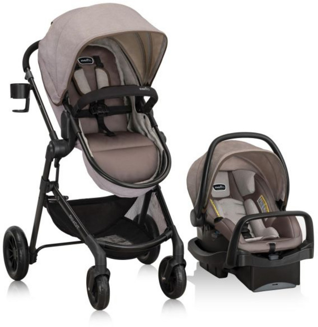 리바운드 방지 바가 있는 라이트맥스 유아용 카시트가 장착된 이븐플로 피벗 모듈러 여행 시스템(디저트 탄), 리바운드 방지 바가 있는 라이트맥스 유아용 카시트가 장