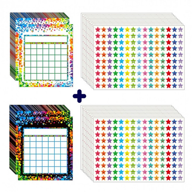 칭찬 보드판 별스티커 세트 보드 60장 별3000pcs, 1개, 혼합(S1542)