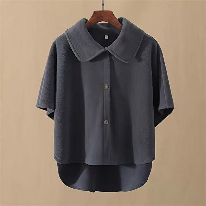 Vezri 여성 가을 겨울 루즈핏 케이프 스타일 코트 버튼 앞오픈 심플 세련미