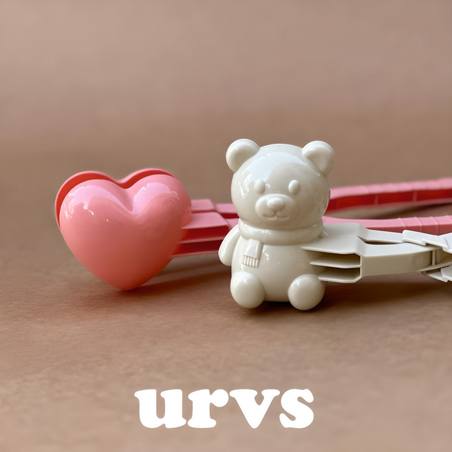 urvs 스노우볼메이커 미니 세트 곰돌이집게 하트집게 SET, 핑크+아이보리 세트, 1개