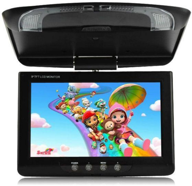 자동차 천장 모니터 스크린 티비 디스플레이 뒷좌석 거치대 천장모니터 접이식 전용 비디오, 9인치 블랙(12V/24V 중 선택)