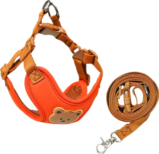 寵物牽引繩 中小型犬貓胸背帶 熊熊造型, 1個, 橙色XS胸圍32-36cm 2-3斤