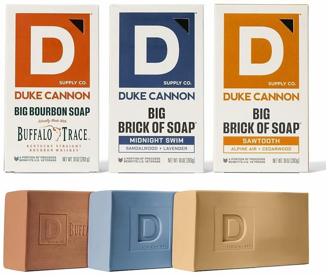 Duke Cannon 남성용 빅 브릭 오브 솝 3팩 버라이어티 트리플 밀링 283.5g 10온스 바 자연 추출물 오일이 함유된 오래 지속되는 비누 버번 시트러스 시더 하이 컨트, 미드나잇 버번 릿지, 283g - 쿠팡