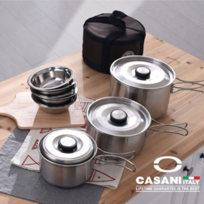 까사니 네이처 스테인리스 코펠 세트 / 캠핑 취사세트 스텐 코펠 풀구성, 1개, 3~4인용