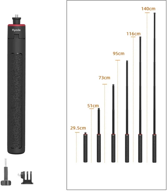 플라이마일 액션 5 프로 삼각대 조절식 셀카봉 롱 핸드 그립 브이로그 여행용 스탠드 (DJI 오즈모 360/액션, 02 55.1in  Selfie Stick