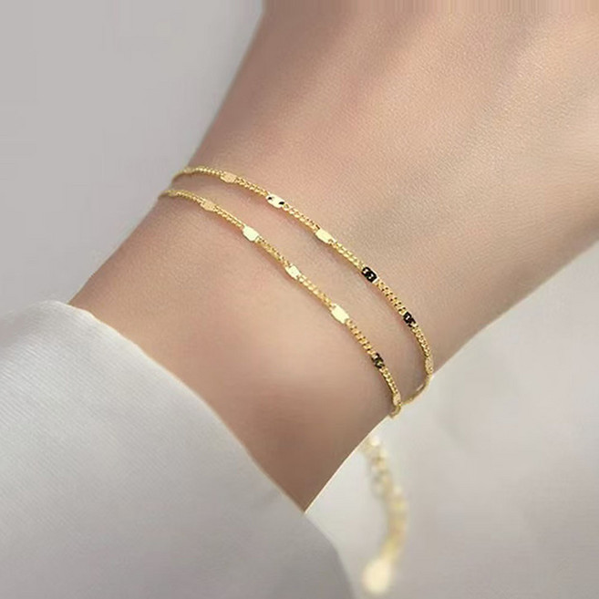 FANSYLI 더블체인 팔찌 도금 플래팅 레이어드 두줄 라인 체인 팔찌 여자친구생일선물 0425JLL058