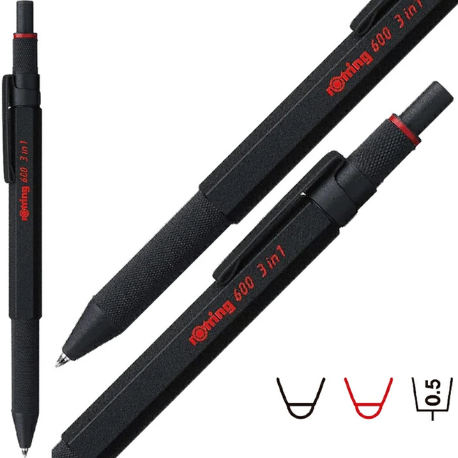 로트링 600 3in1 멀티펜 볼펜 2색 + 샤프 0.5mm, 1개, 블랙