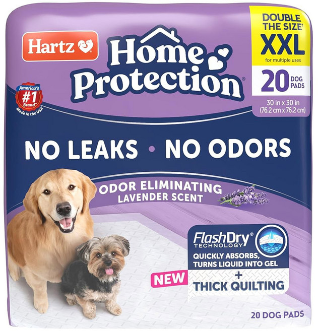 하츠 홈 프로텍션 고흡수성 냄새 제거 라벤더 향이 새지 않는 반려견 패드 XXL 40 카운트