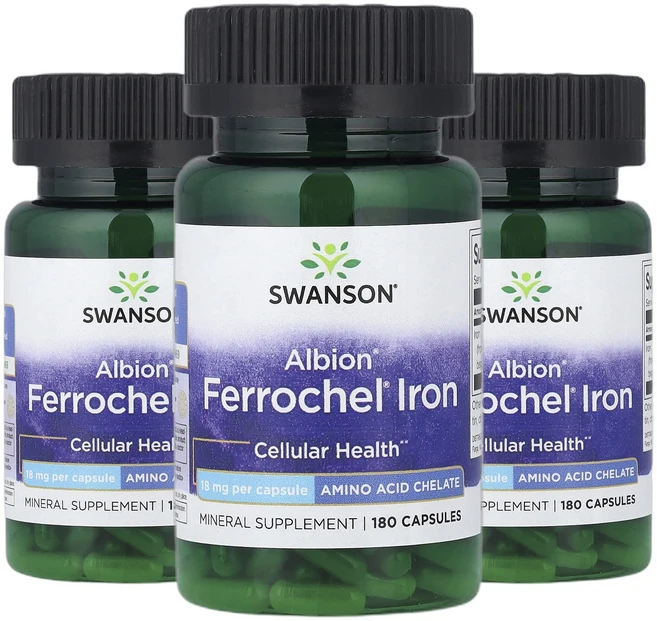 스완슨 Albion Ferrochel 철분 iron 18mg 캡슐 180정 2+1, 180회분, 3개 - 쿠팡