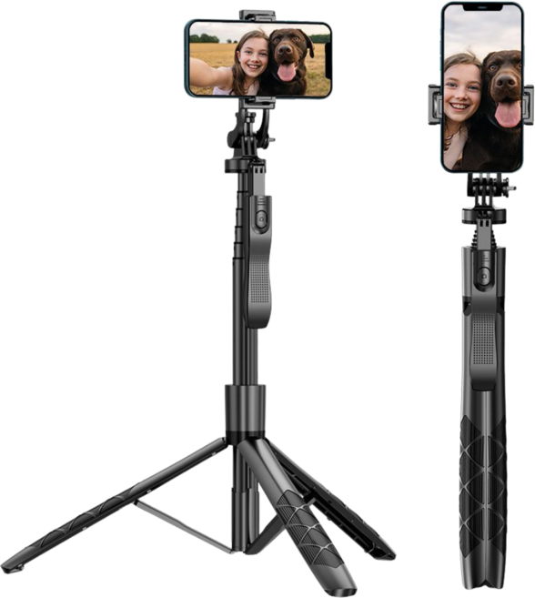 1.5미터 핫슈 일체형 롱 셀피스틱 셀카봉 2in1 셀카포드, 1개, 블랙, 롱 셀카봉