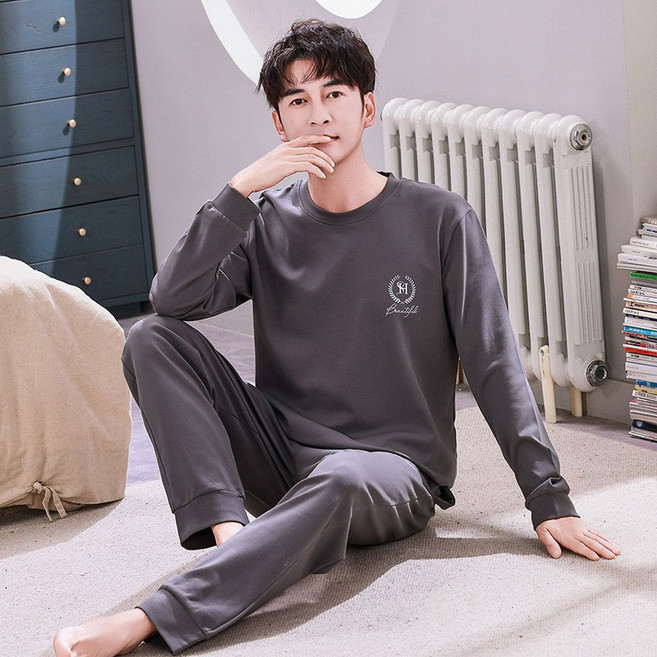 메인워크 남자 잠옷 상하의 세트 봄가을 실내복 긴팔 긴바지 라운드 캐주얼 데일리 루즈핏 스판 편한 홈웨어 세트