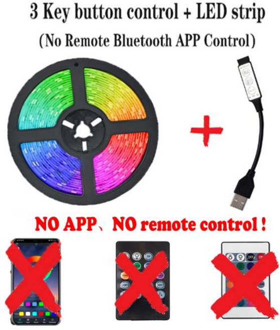 USB RGB LED 스트립 조명 블루투스 앱 적외선 원격 제어 테이프 벨트 방 홈 TV 백라이트 분위기 장식, 04 3K_05 5m
