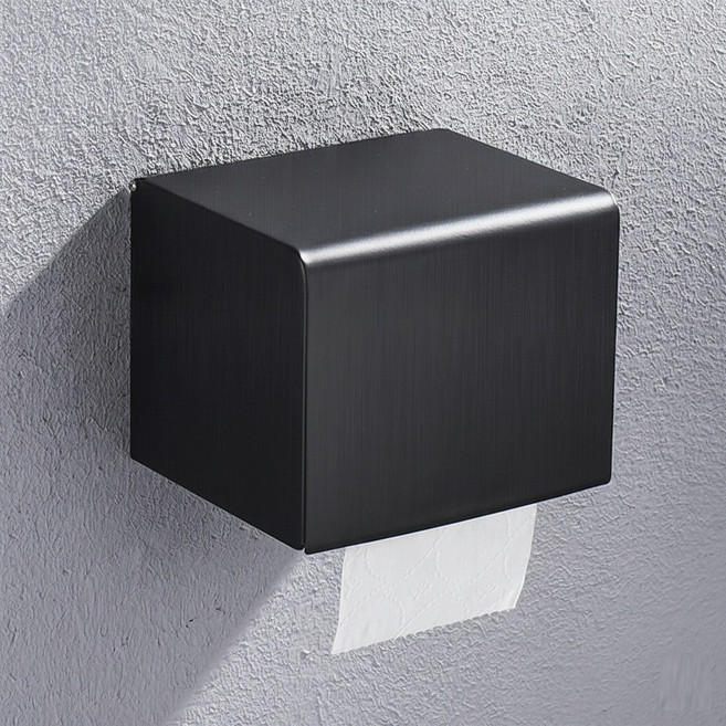 청결생활 화장실 무타공 방수 휴지걸이 강력접착식, 블랙, 1개