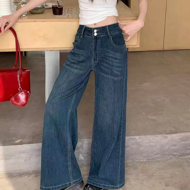 로젤라 여성 일자 와이드 청바지 편한 캐주얼 팬츠