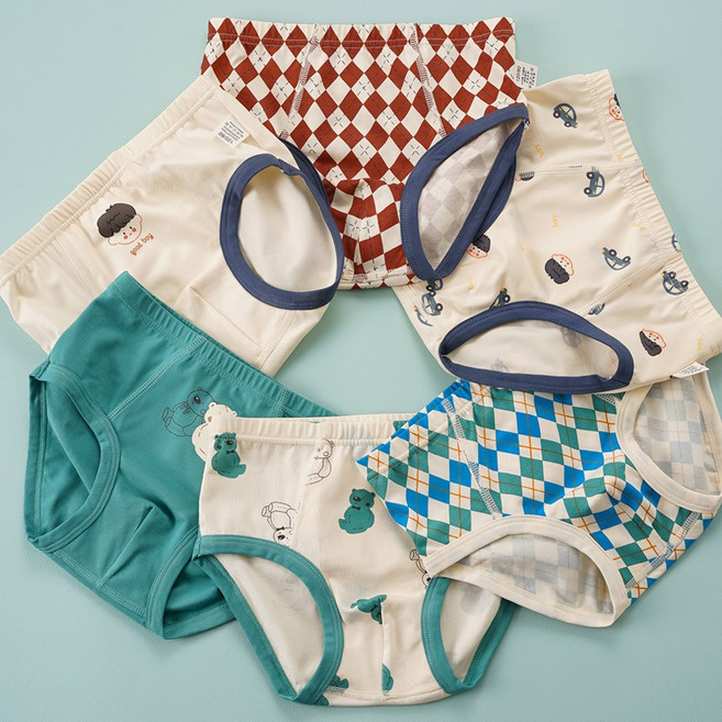 [빌도르] 삼각 체크베어 6매 남아 팬티 아동 키즈 어린이 유아동 속옷 세트