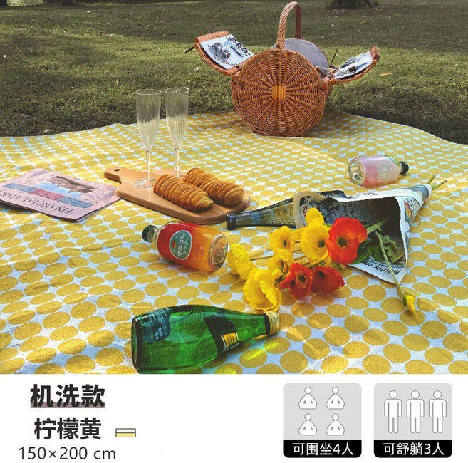 野餐墊 防潮墊 加厚野餐墊 戶外露營墊 沙灘墊 防水帳篷墊 防沙地墊 野餐布坐墊, 黃色波點