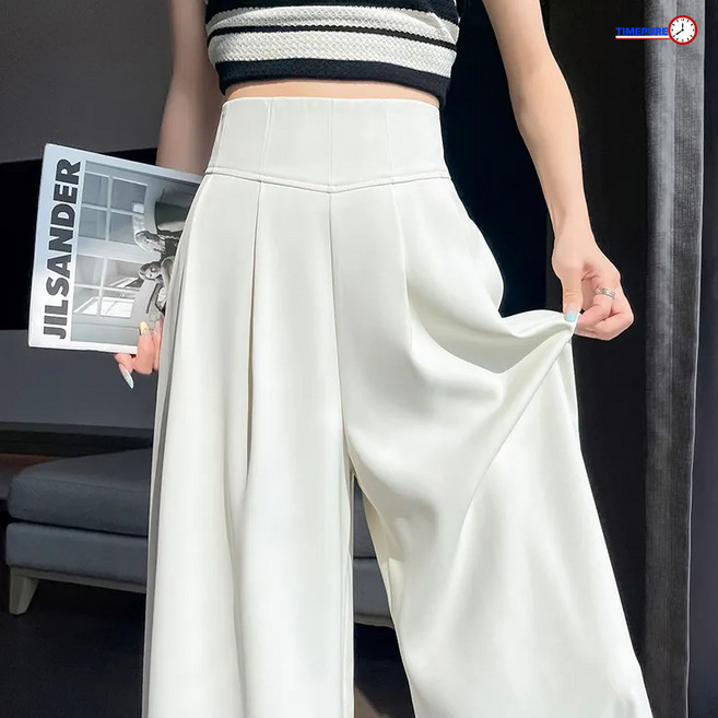 봄 여름 여성 하이웨이스트 바지 슬랙스 통풍성 루즈핏 드레이프 와이드 플레어 롱 팬츠