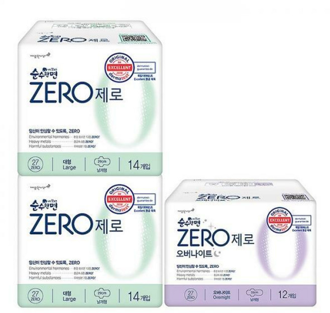 순수한면 제로 생리대 대형14p X 2팩 +오버12p X 1팩