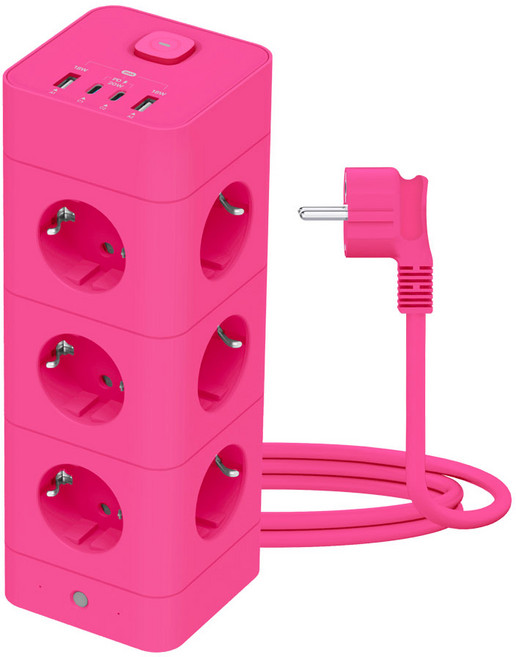 에코너 타워 멀티탭, 3단 16구 / 핑크, 1개