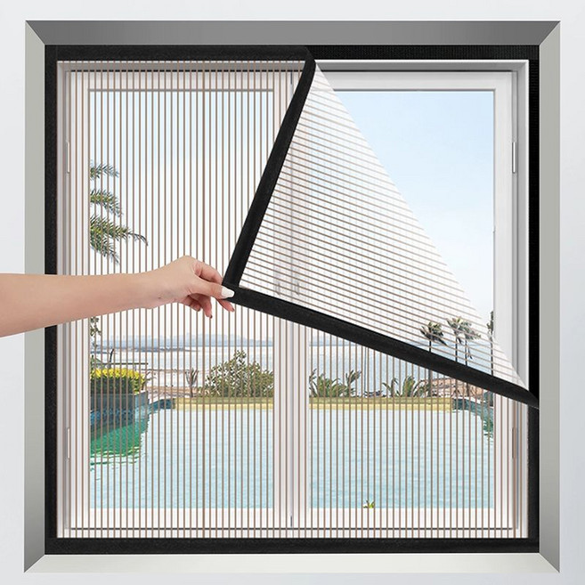 고양이 방묘창 안전망 자가설치 출입문 펫도어 점프 방지 무타공 설치, 갈색망 검은 테, 1개