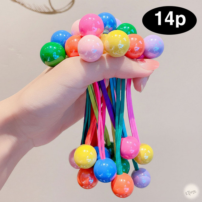 은꽃밴드 14p 유아 머리 방울 고무줄 여아 구슬 머리끈 짱짱한 방울끈