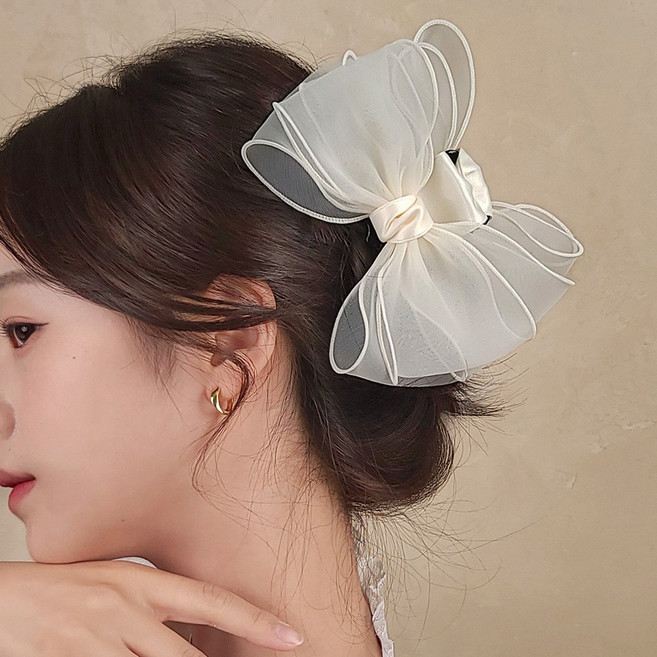 초콜리트쥬얼리 실켓 10컬러 오간자 왕리본 볼륨 시스루 올림머리 헤어 집게핀