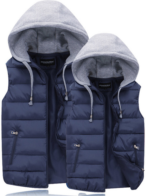 두툼한 다운솜 베스트 분리형 후드 커플룩 베스트