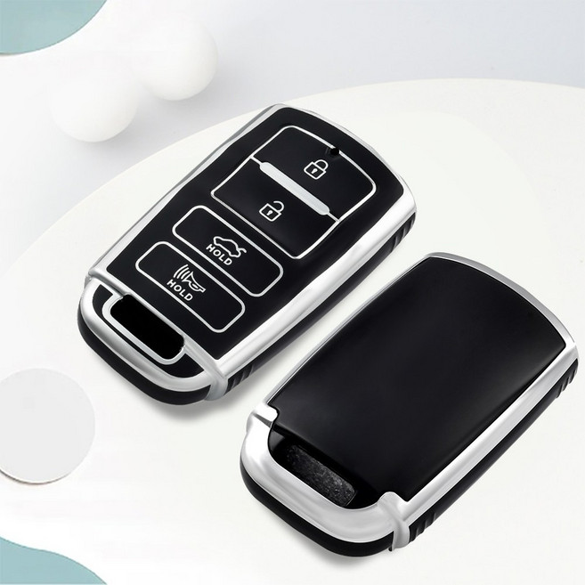 OFFCURVE TPU 기아 자동차 엣지라인 4버튼 더뉴K9 쏘렌토 더마스더 풀커버 스마트키 적용 키케이스 키홀터 단품 다양한 컬러, 블랙 실버