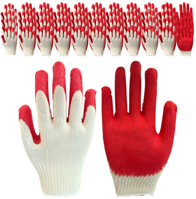 포유나라 반코팅 면장갑 레드 목장갑 고급 코팅장갑 작업용 장갑, 10개, 레드_화이트_목장갑