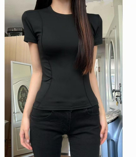 優選 速乾透氣運動短袖跑步恤女夏季緊身瑜伽服上衣健身衣服 副廠產品