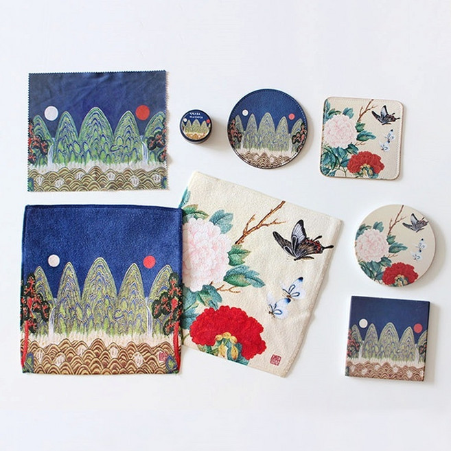 화접도 일월오봉도 한국 전통 기념품 선물 3종 [한국적인 굿즈 외국인 외국 친구 바이어 방문 관광 인사동 소품 오봉도 민화], 1개, 일월오봉도 핸드타올