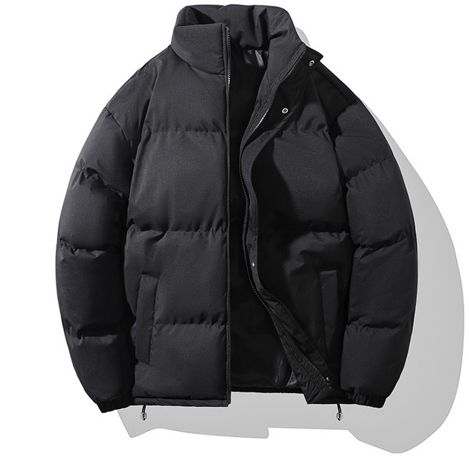 純色帶門襟短版棉外套 - 百搭保暖情侶款面包服