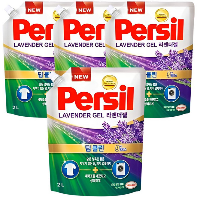 퍼실 딥클린 라벤더젤 겸용 리필, 2L, 4개