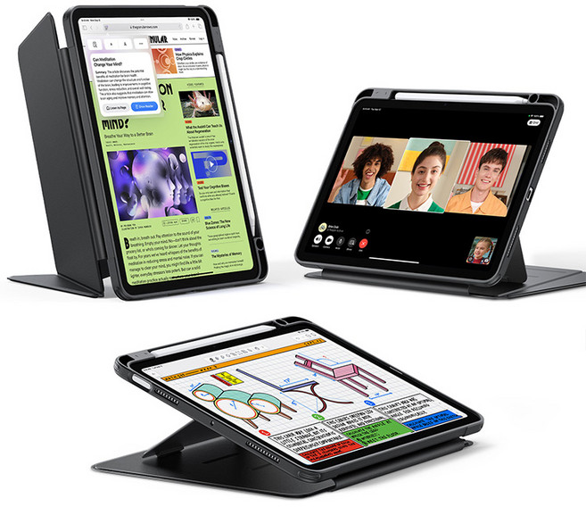 ESR 아이패드 플립 마그네틱 펜슬 수납 3단 거치대 케이스, 스카이블루, 1개