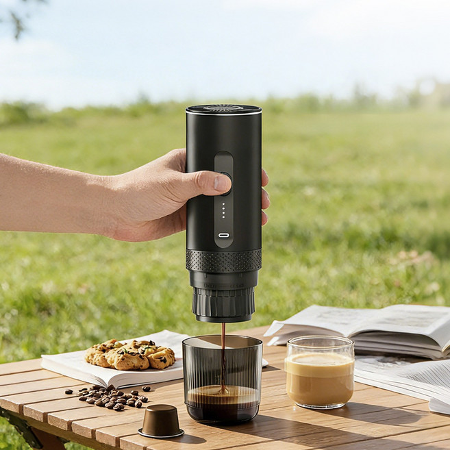 루베라 캡슐커피머신 무선 휴대용 에스프레소 머신 자동 가열 펌프압 캠핑 차량용 사무실 미니 커피메이커, 블랙, 자동가열