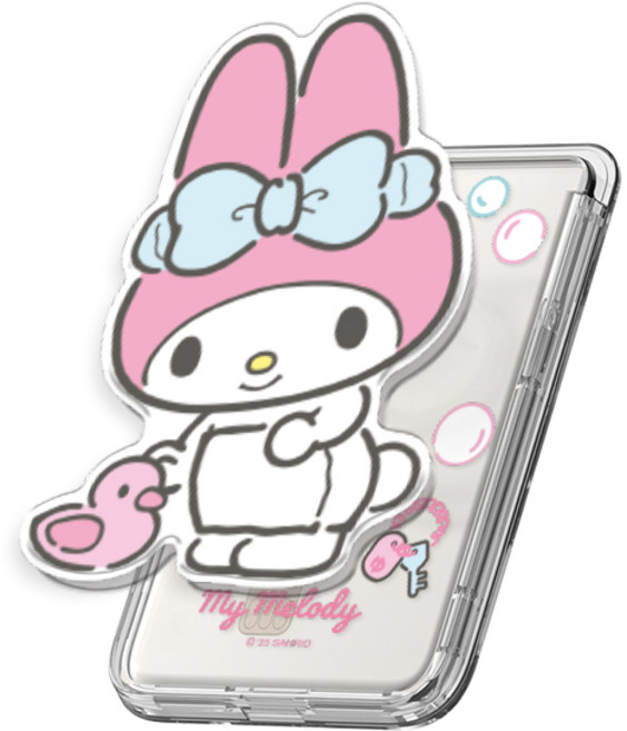 산리오 아크릴 그립 스마트톡 투명 마그네틱 카드지갑(맥세이프 호환), 1개, 목욕_마이멜로디