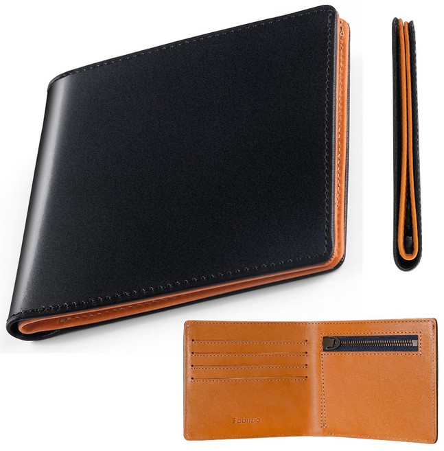 Fabrizio 義大利植鞣革多卡位拉鍊短夾