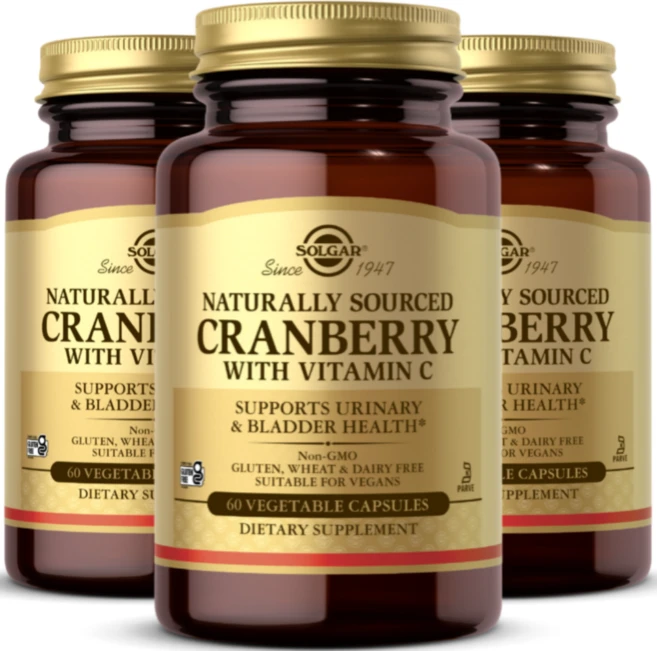 Solgar Natural Cranberry with Vitamin C 솔가 네추럴 크랜베리 비타민C 60캡슐 3통, 60정, 3개 - 쿠팡