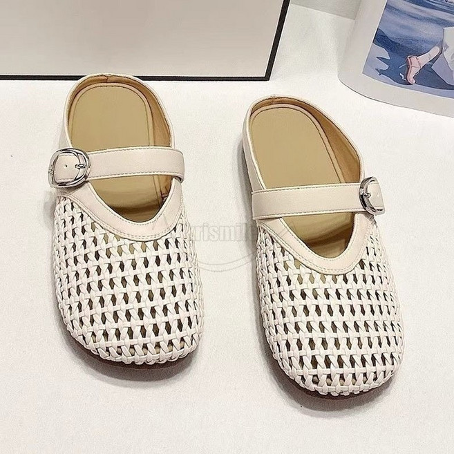 Krismile 플랫 미끄럼 방지 블로퍼 여성 여름 메쉬 펀칭 슬리퍼 고급 사무실 슬리퍼 발 편한 슬리퍼 X2506J5