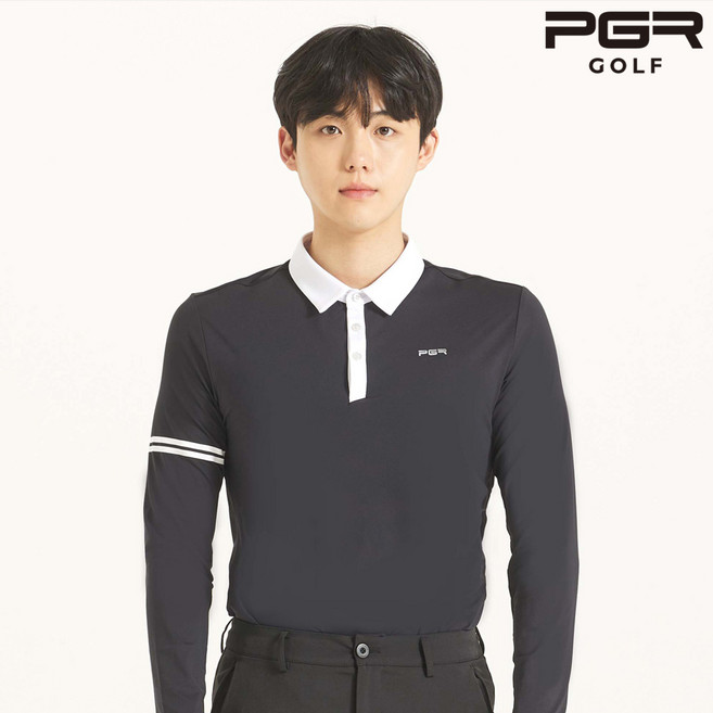 pgr 남성 골프 티셔츠 t309 블랙 화이트 배색 긴팔