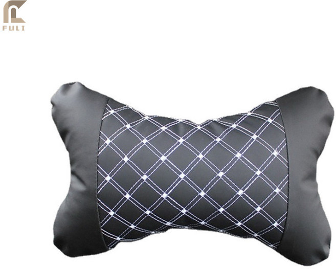 FULI 자동차 전기 마사지 허리 자동차 사계절 유니버설 여름 좌석 쿠션 인테리어 용품 사무실 등받이 쿠션, 머리 받침 검은 흰색 라인 "단일 팩", 1개