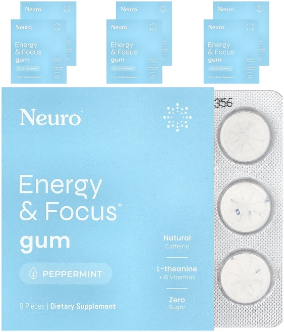 건강챙기세요 NeuroGum 에너지 및 집중력 껌 페퍼민트 6팩 각 9개 백살까지오래오래, NeuroGum에너지및집중력껌페퍼민트6팩각9개 - 쿠팡