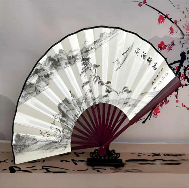 빅스테퍼 대나무 풍경부채 접이식 부채 손부채, 1개, 담박명지