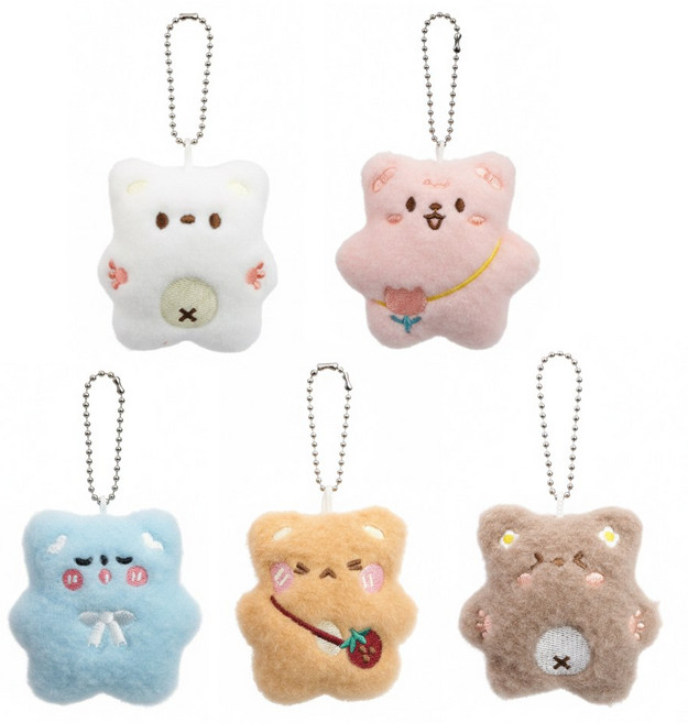 투데이리빙 5개 세트 소리나는 곰인형 키링 귀여운 뽀글이 곰돌이 키홀더 캐릭터 가방 장식 고리 선물용 액세서리, 혼합 색상