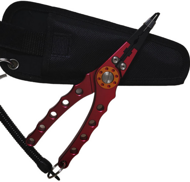 안낚하세요 멀티 피싱 플라이어 케이스 세트 초경량 다기능 낚시 집게, 메탈릭 레드, 1세트