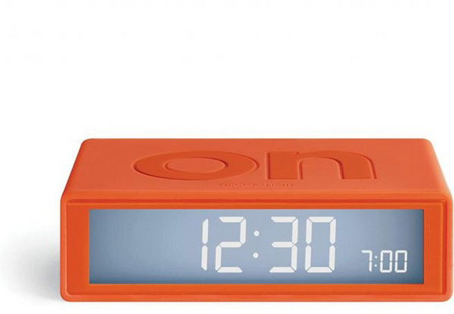 Lexon Flip 여행용 디지털 알람 시계 LCD 디스플레이 및 터치 센서 조명이 있는 리버시블 온/오프 페이스 소형 배터리 작동 고무 오렌지, Orange