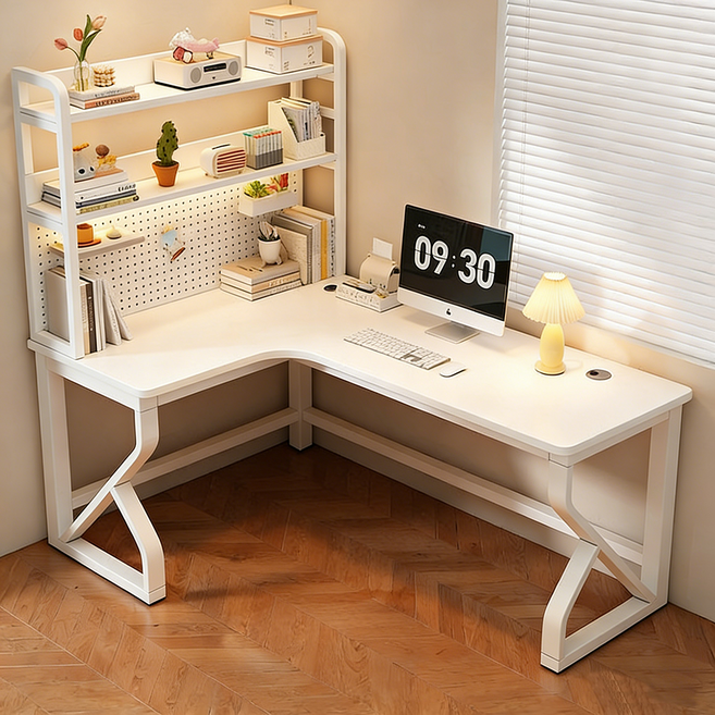 모던 감성 L자 코너 책상 수납선반 일체형 홈오피스 데스크, A01(왼쪽 모서리)